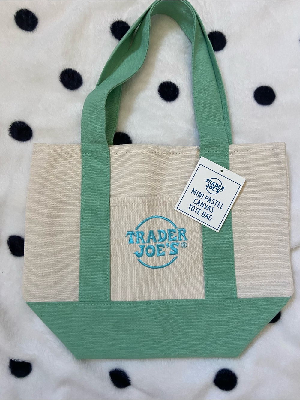 Mini Pastel Trader Joe’s Canvas Tote Bag - Mint Green and Natural
